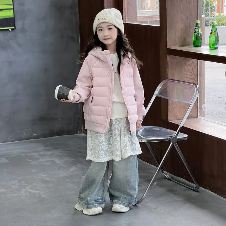 女童轻薄羽绒服连帽2025秋冬新款男童摇粒绒儿童校服羽绒外套冬装