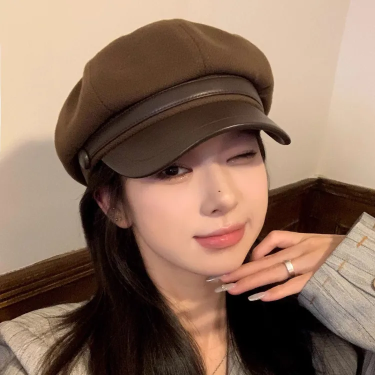 百搭贝雷帽女秋冬季毛呢鸭舌八角帽显脸小春秋