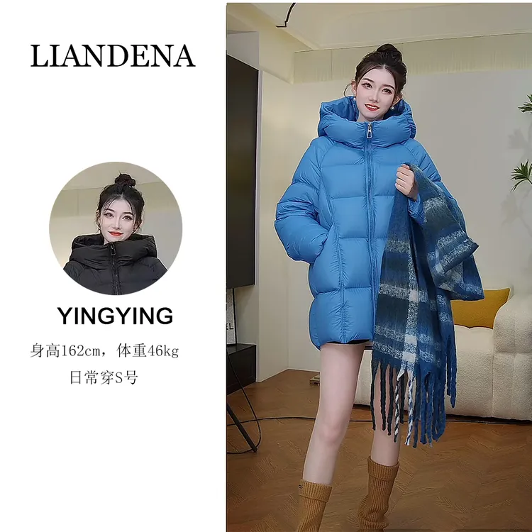 2025冬季安心95白鸭绒新款加厚龟背泡芙中长款连帽女羽绒服4
