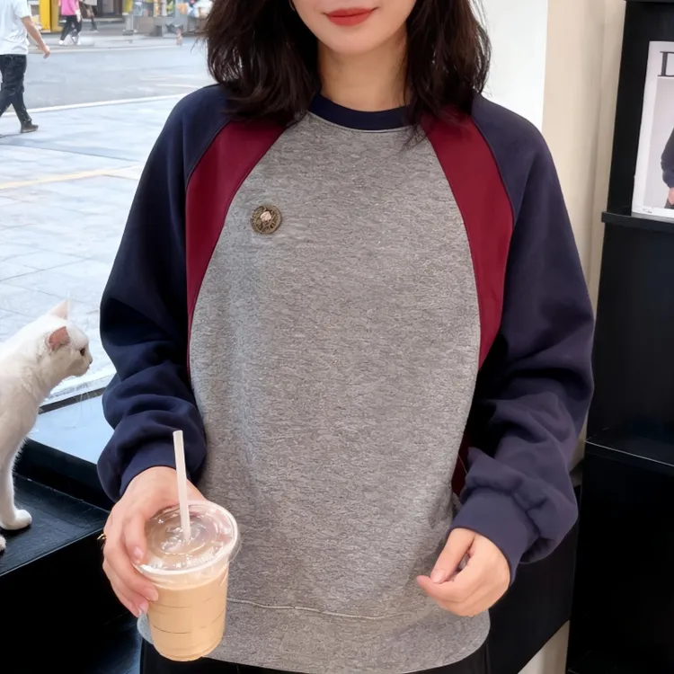 2025秋季新款欧货时尚宽松休闲撞色袖卫衣大码洋气减龄长袖上衣女