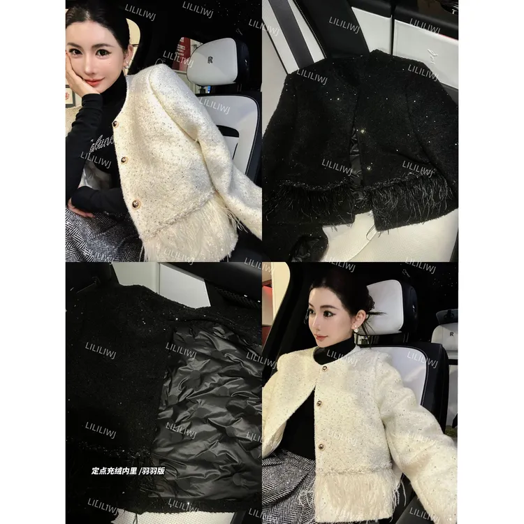 婉君【小香羽羽】法式重工气质亮闪百搭短款外套LWJ24D4C2595