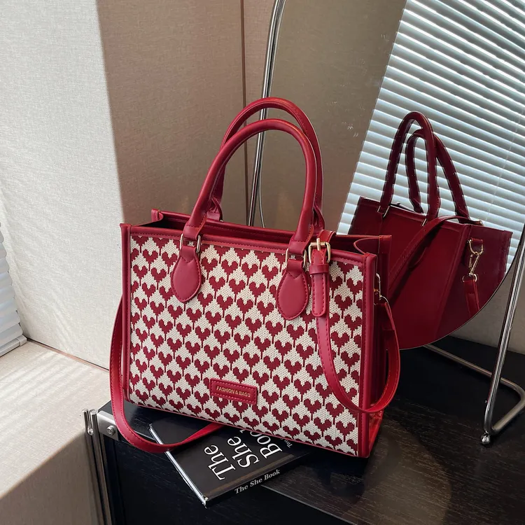 红色婚包大容量包包女士2025洋气新款单肩新娘结婚包手提包托特包