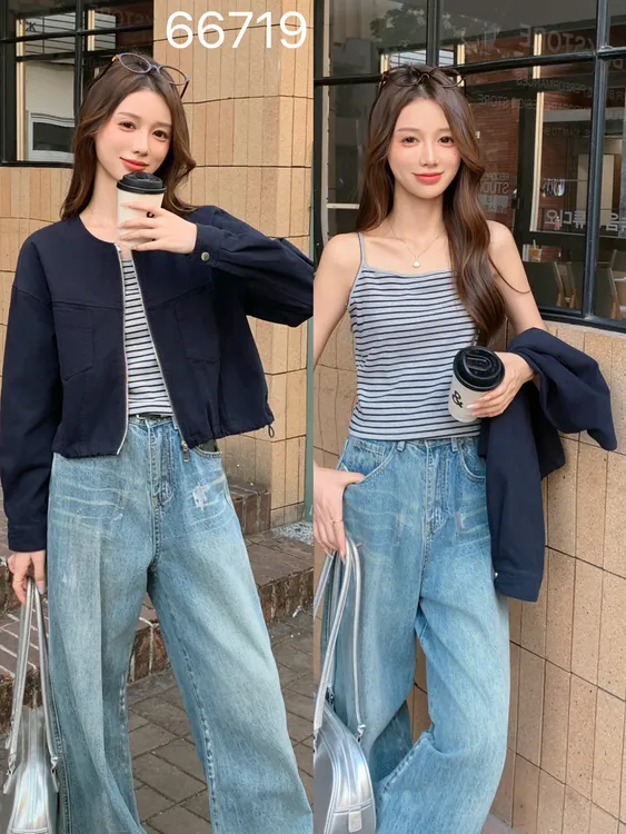 66719#美式短款外套女2025秋新款夹克休闲时尚百搭棒球服上衣两件