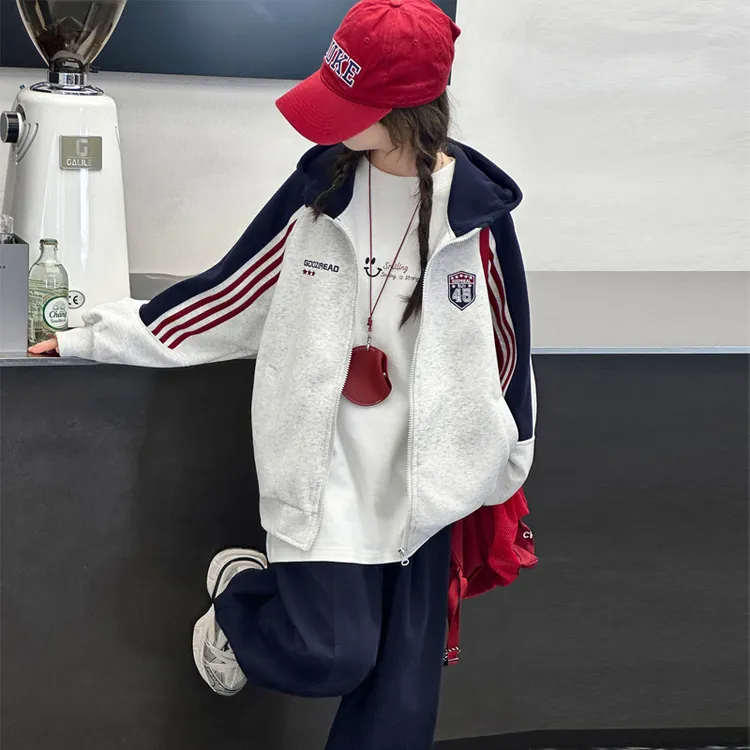 儿童装女童秋装连帽外套2025新款中大童女孩春秋款学院风棒球服潮