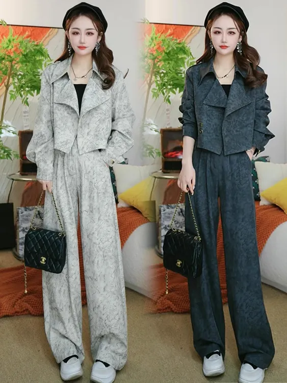 2025春季新款时尚套装女洋气显瘦减龄扎染短款外套阔腿裤两件套潮