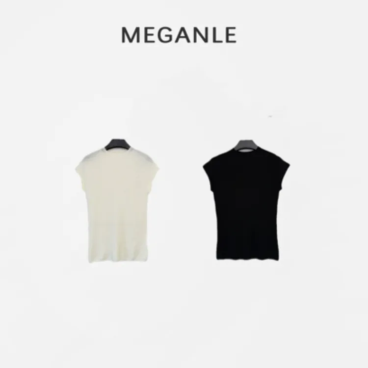 【知秋意】MEGANLE 醋酸羊毛亲肤舒适圆领包肩袖针织上衣2025181