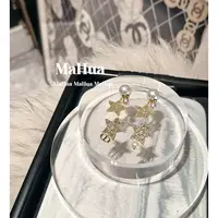 铜合金仿珍珠耳饰 P2070 气质镂空星星耳环