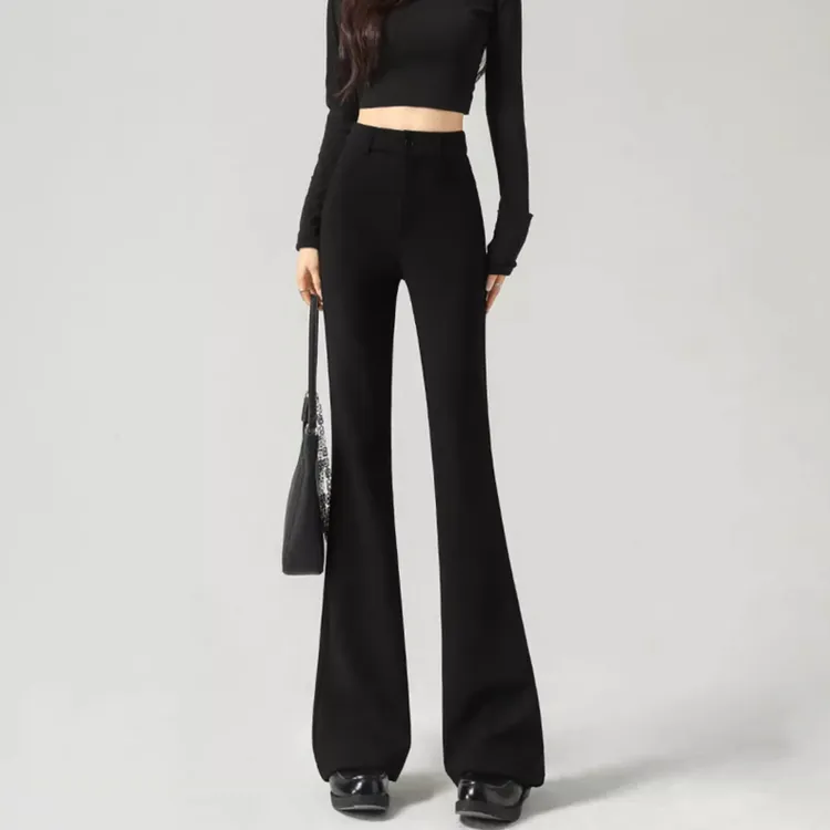 喇叭裤女2025新款春秋垂坠感高级感高腰显瘦弹力黑色西装微喇裤子