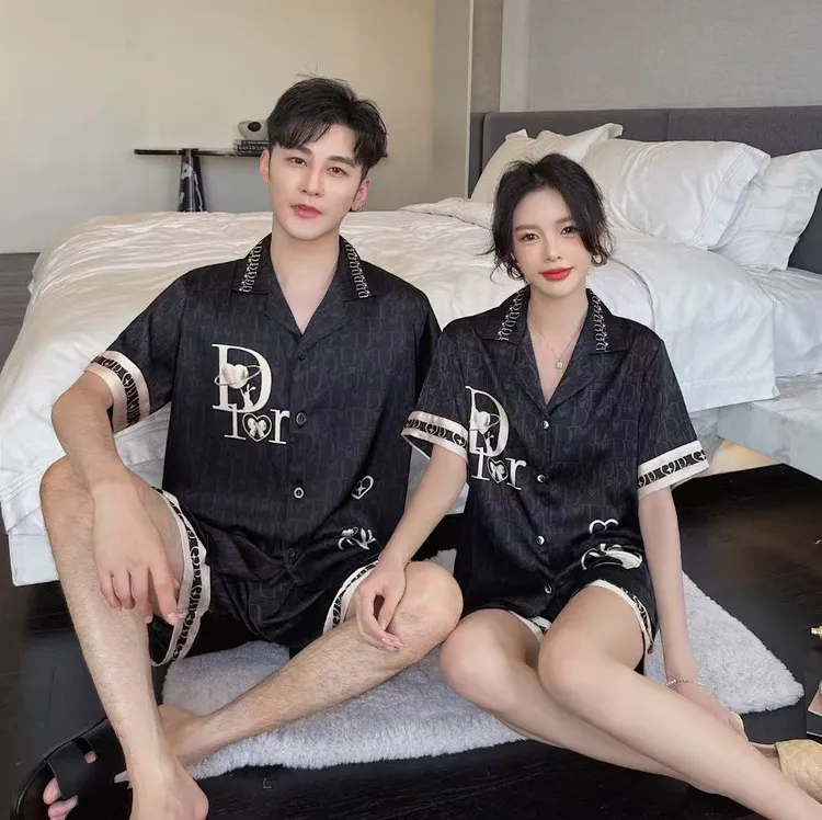 2025春夏新款冰雪丝时尚奢华情侣家居服舒适薄款长袖长裤睡衣套装