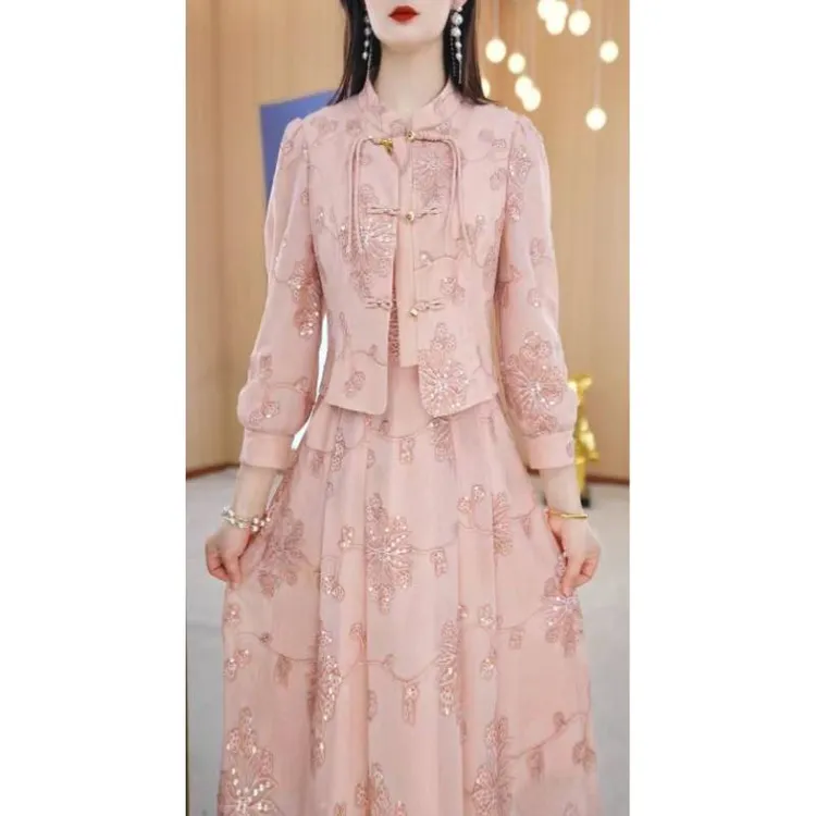 【两件套】春夏新款中式国风复古气质显瘦中长款通勤两件套套装