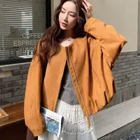 2025年秋季新款常规款短款宽松仿麂皮绒上衣短外套女百搭圆领时尚
