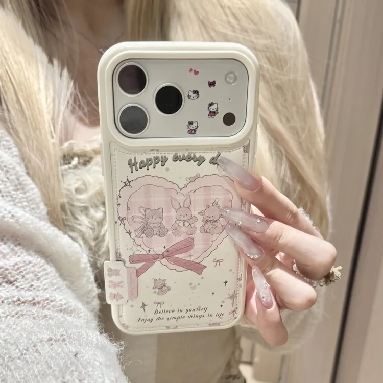 BANCA爱心兔子猫咪标签适用苹果17/16promax皮纹手机壳15/14/1312