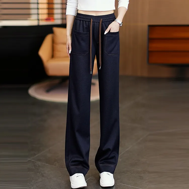 ESSENCEZAZOREVEAL/露卡索秋冬窄版阔腿裤加绒厚防褪色直筒牛仔裤商品图