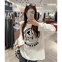 韩系秋季宽松长袖字母ins印花t恤女春秋百搭打底衫上衣圆领情侣装