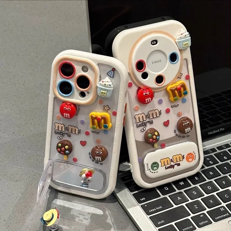 适用iPhone16/15promax趣味立体搞怪M豆支架壳华为Pura80可爱mate