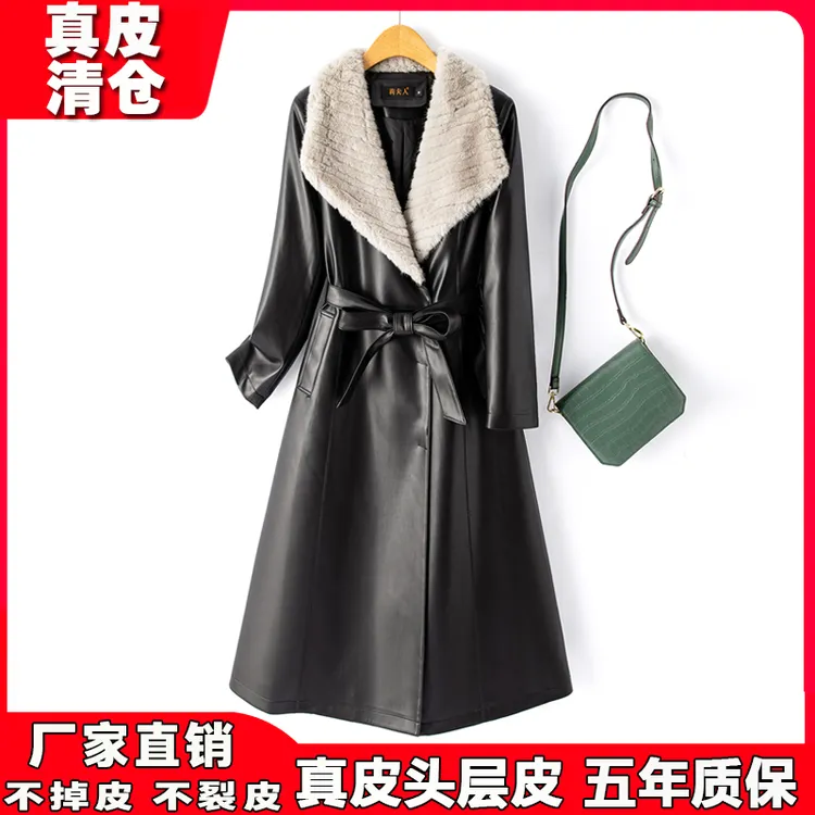 2025冬季新款海宁真皮羽绒服外套女中长款韩版修身绵羊皮风衣外套