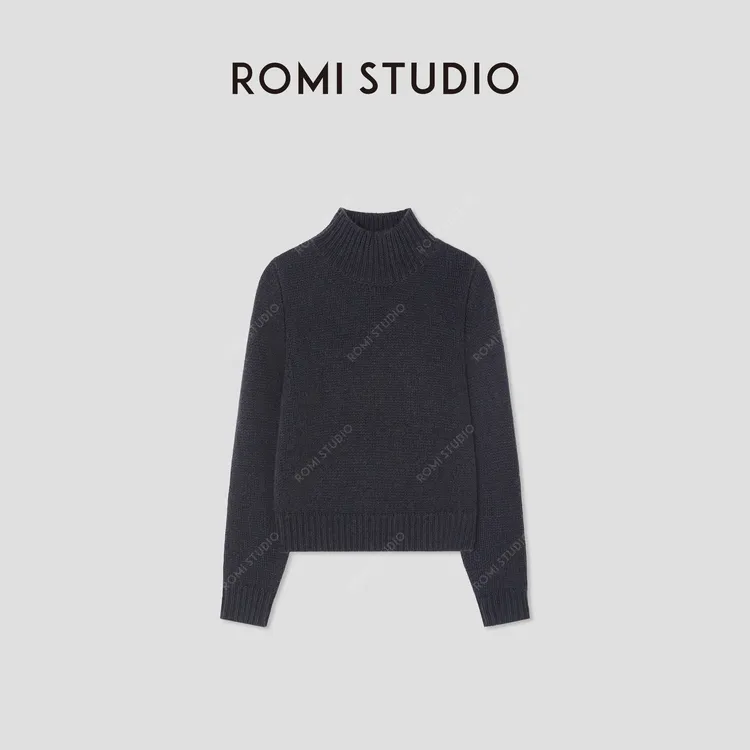 ROMI STUDIO100%精纺绵羊毛长袖弹性针织高领套头毛衫 RWBWST1612