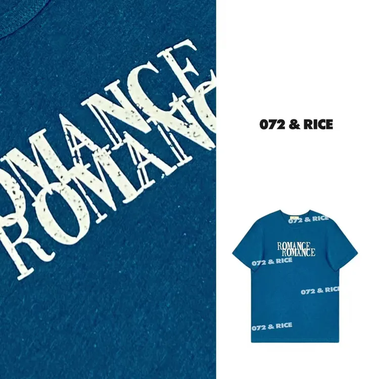 072 & RICE【孔雀蓝】亚麻+棉 夏季休闲圆领短袖T恤 32W272Z*