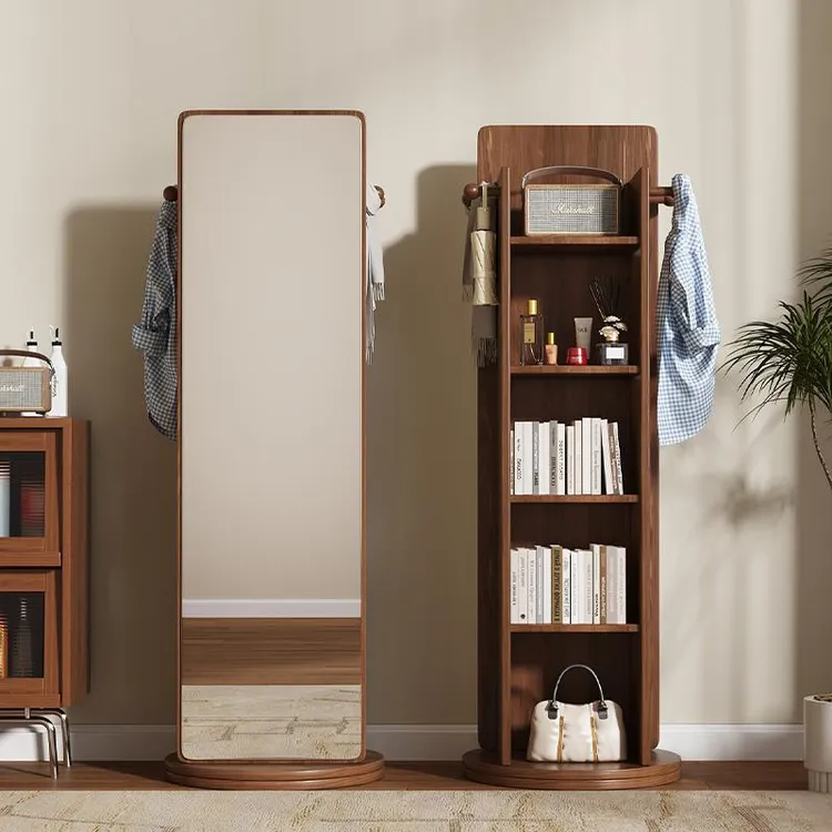 可旋转全身落地镜家用卧室杂志收纳柜穿衣镜衣帽架一体大全身镜