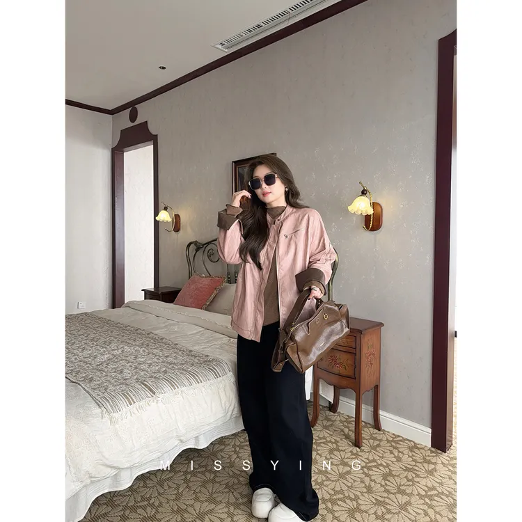应小姐【玫瑰骑士】微胖大码秋季女装显瘦宽松气质休闲百搭夹棉皮衣