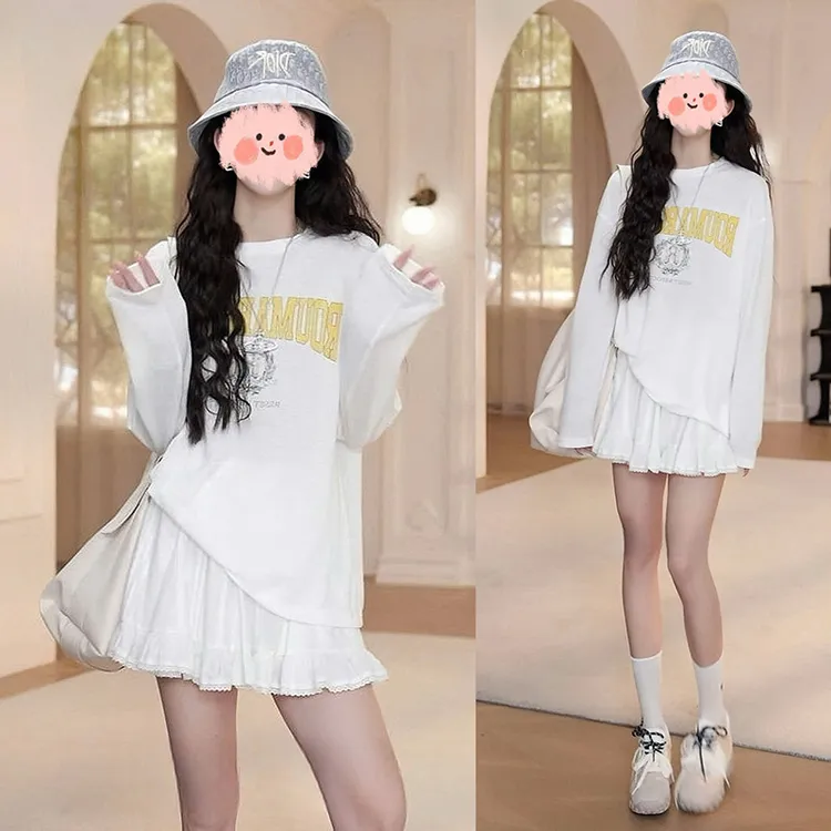 韩系减龄印花上衣短裙两件套女2025夏季新款休闲温柔淑女潮流套装