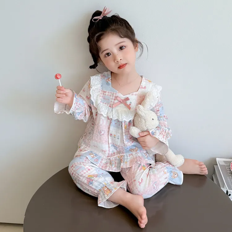儿童睡衣女童春秋季纯棉长袖薄款小女孩宝宝洋气公主风家居服