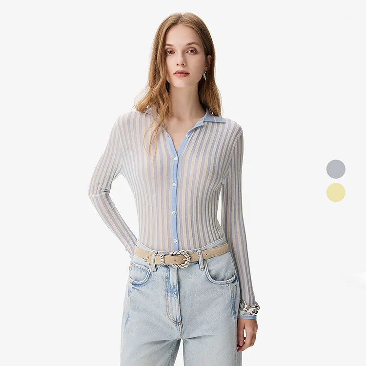 IRO Night 绵羊毛条纹针织打底衫毛衫polo领法式轻奢25早秋新款