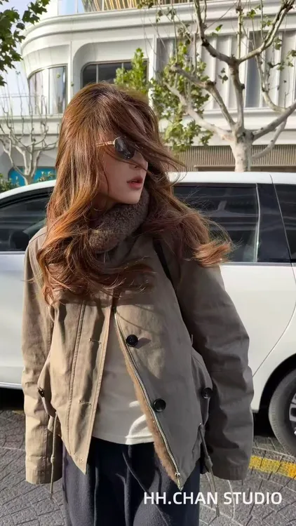 HH.CHAN“凛冬”90新国标白鹅绒山羊绒翻领绿派克鹅绒服HH55Q40288