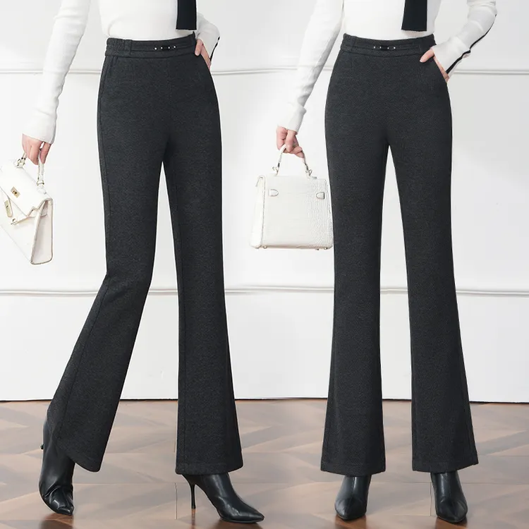 微喇毛呢裤女2025春季新款高腰显瘦宽松休闲松紧腰喇叭裤爆款长款
