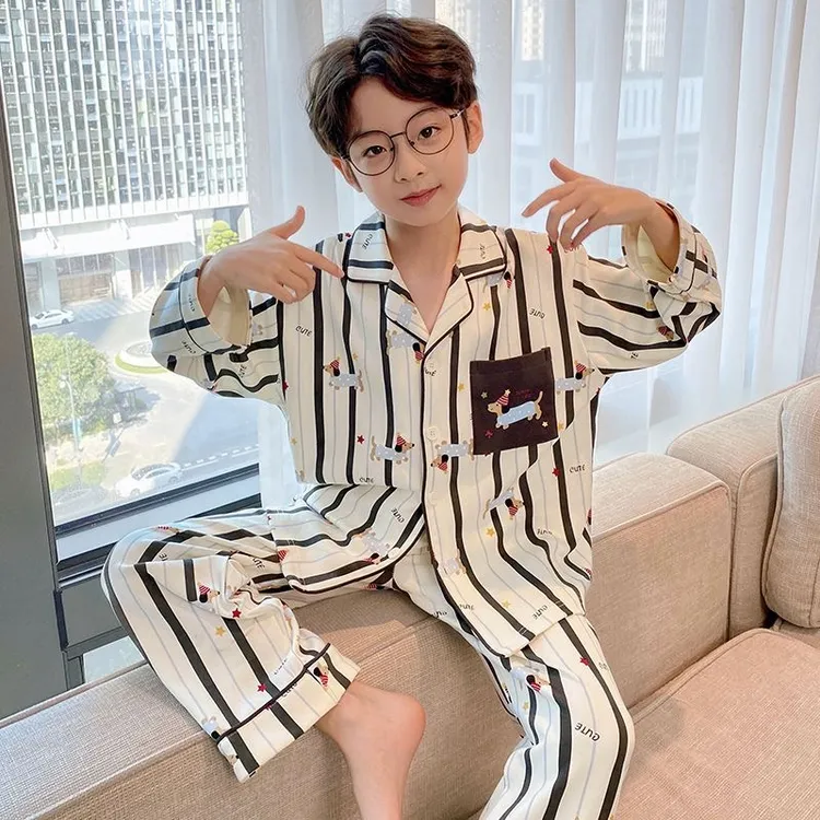2025新款男童开衫睡衣套装春秋季儿童长袖薄款可外穿中大童家居服