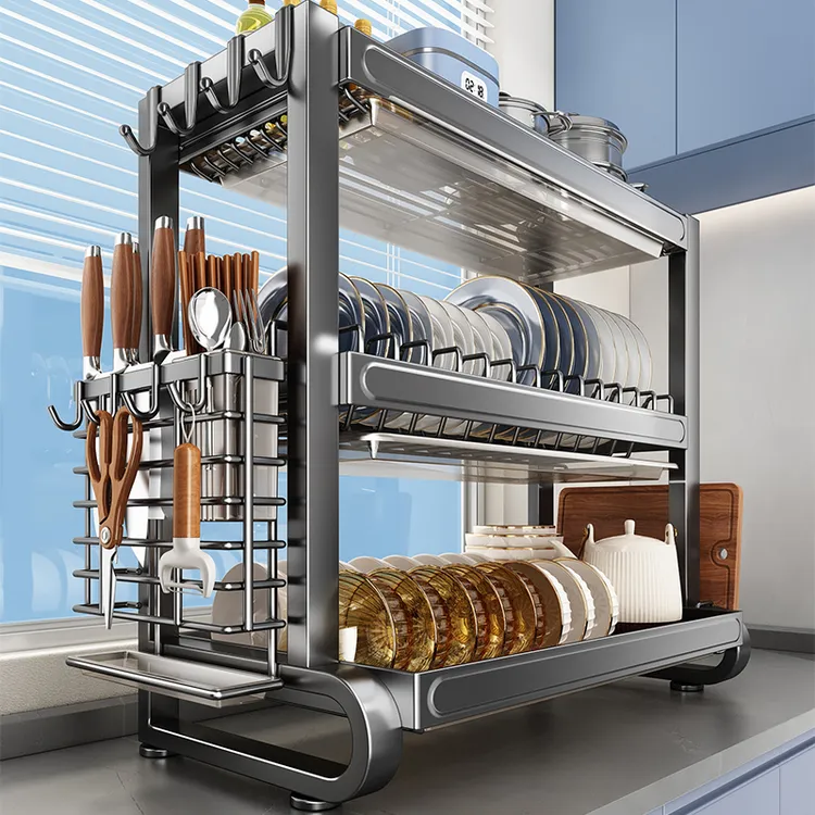 优勤厨房置物架不锈钢碗碟收纳架沥水架碗盘收纳柜碗盘家用碗架