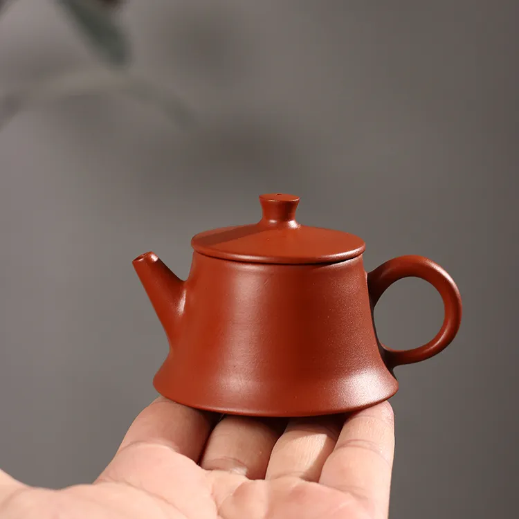 潮州功夫茶手拉壶朱泥开运大口泡茶壶陶壶三杯紫砂茶壶朱泥手工壶
