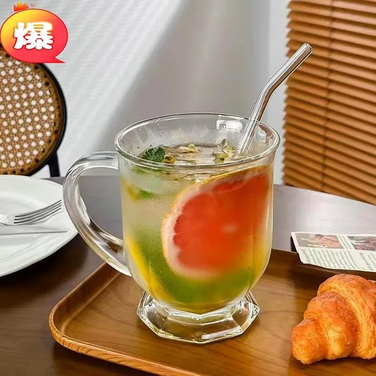 咕噜咕噜大口杯轻奢ins隔热大容量复古带把玻璃杯果汁奶茶牛奶杯