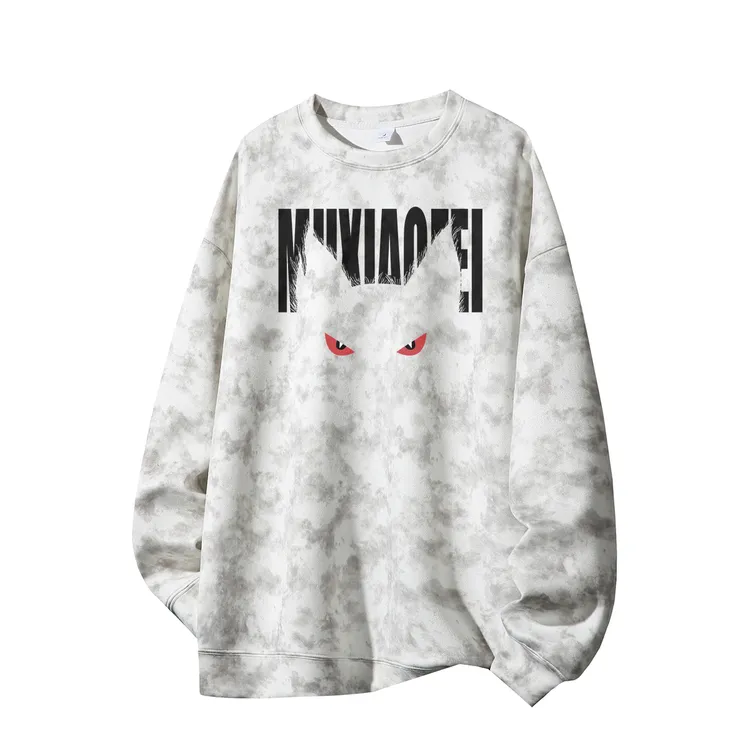 加绒长袖T恤圆领秋冬长袖印花扎染上衣休闲卫衣美式卫衣