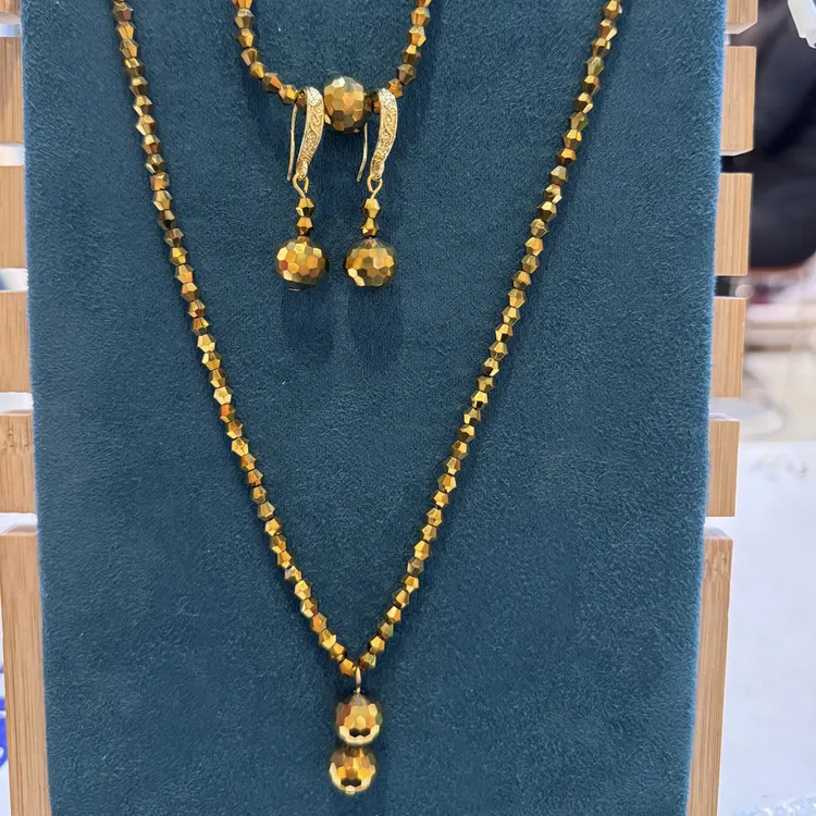 不锈钢项链 金色水晶项链三件套