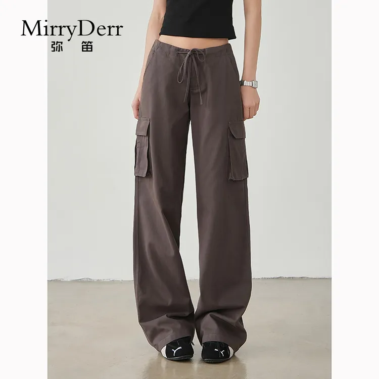 MirryDerr/弥笛潮流运动休闲工装裤女2025夏季新款抽绳宽松直筒裤