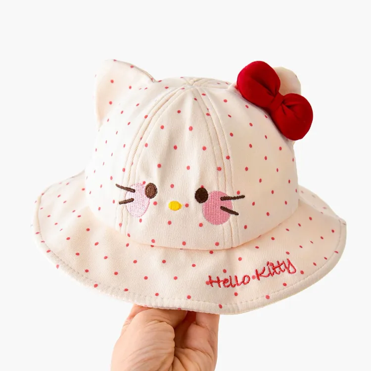 宝宝帽子春秋超萌可爱猫咪甜美蝴蝶结渔夫帽女童遮阳防晒萌趣盆帽