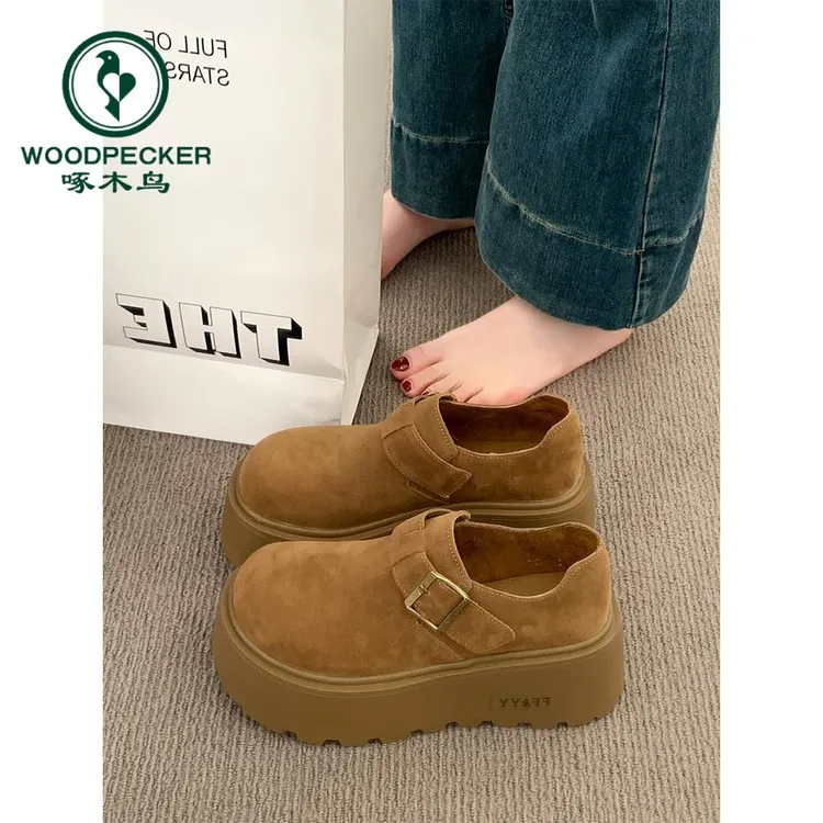 啄木鸟松糕厚底增高勃肯鞋女2025新款春季一脚蹬博肯鞋单鞋乐福鞋