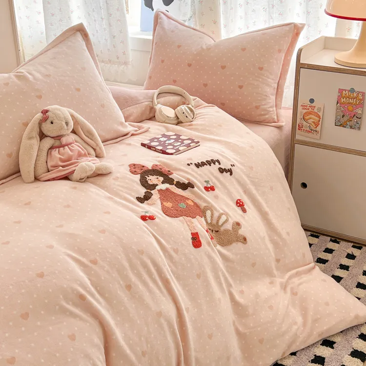 卡通毛巾绣加厚保暖牛奶绒单被套家用款被子罩学生宿舍少女心被罩