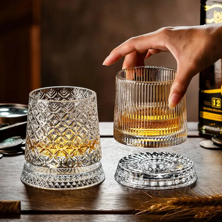 麦卡伦同款酒杯高级感旋转威士忌酒杯可旋转杯子洋酒啤酒杯玻璃杯