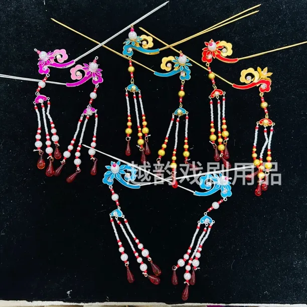 新款双面点稠戏曲花旦点绸头饰浪花簪铜胎底越剧黄梅戏配饰百搭