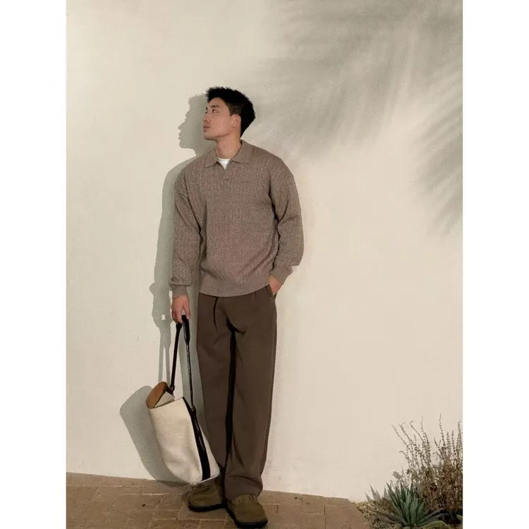 AttiCraft【定制绞花纱线】老钱松弛上衣秋冬新款海鸥领针织衫男25