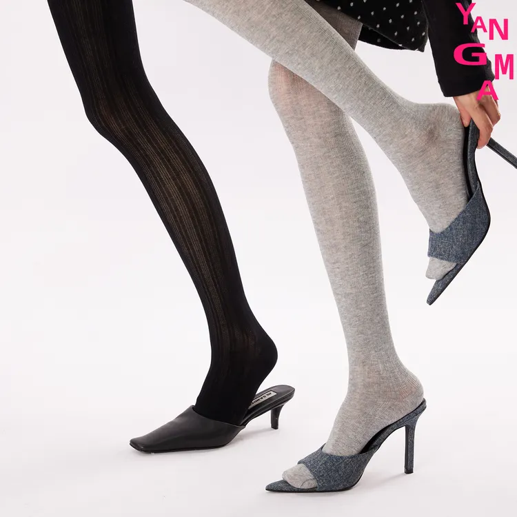 YANGMA连裤袜女棉外穿春秋季竖纹打底袜子微透显瘦连体袜裤50821