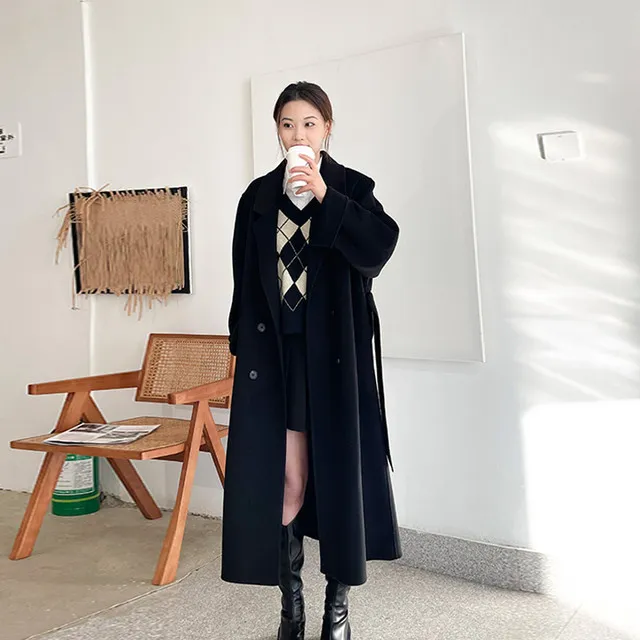 高端双面羊绒大衣女2025秋冬新款黑色呢子羊毛外套高级感冬季长款