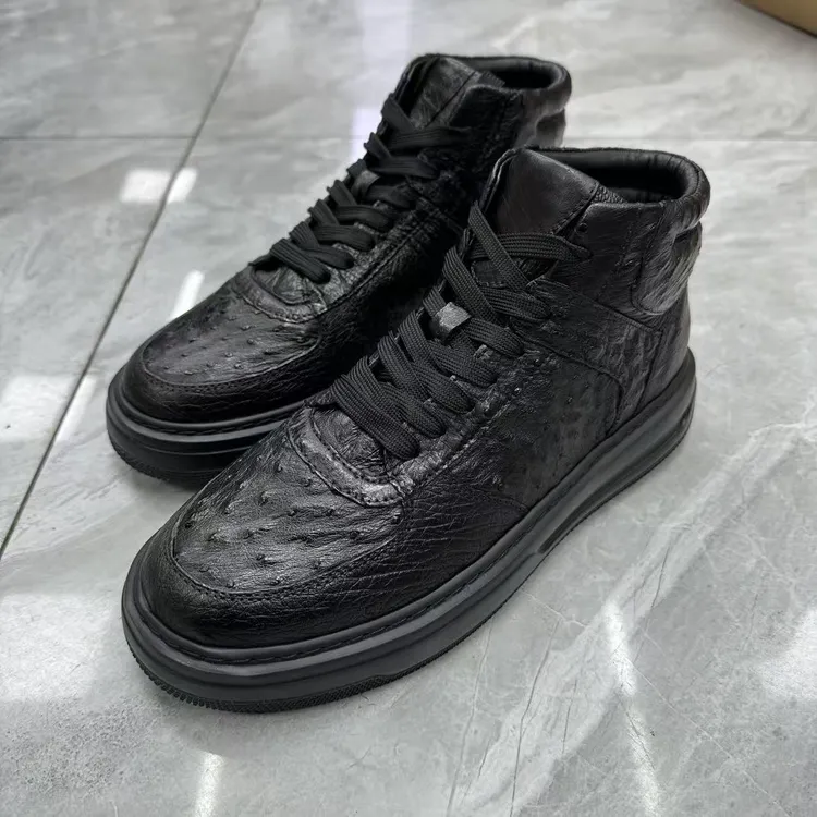 男士秋冬新款高帮靴子骑士靴鸵鸟皮时尚休闲百搭透气保暖休闲