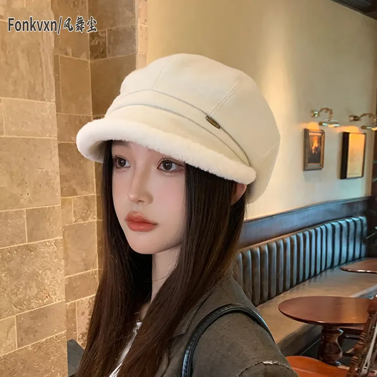 法式时尚八角贝雷帽女秋冬加厚保暖护耳文艺百搭时尚显脸小蓓蕾帽