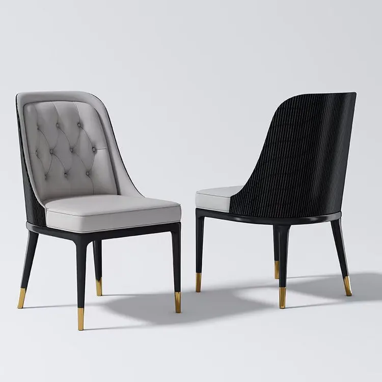 轻奢实木餐椅高端意式轻奢酒店餐厅椅子别墅会所烤漆家用真皮餐椅