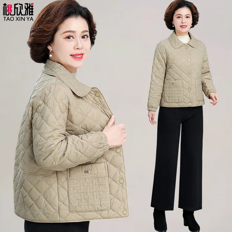 妈妈外套春秋2025新款中老年女秋冬夹棉上衣中年妇女轻薄羽绒棉服