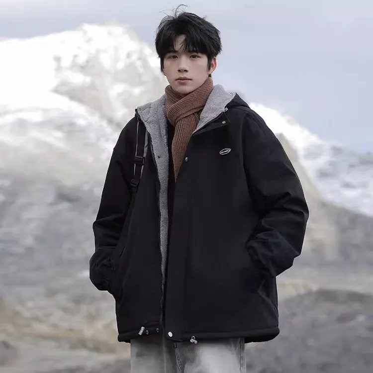 时尚羊羔绒外套男士秋冬季2025新款棉衣潮牌男生加厚棉服工装夹克