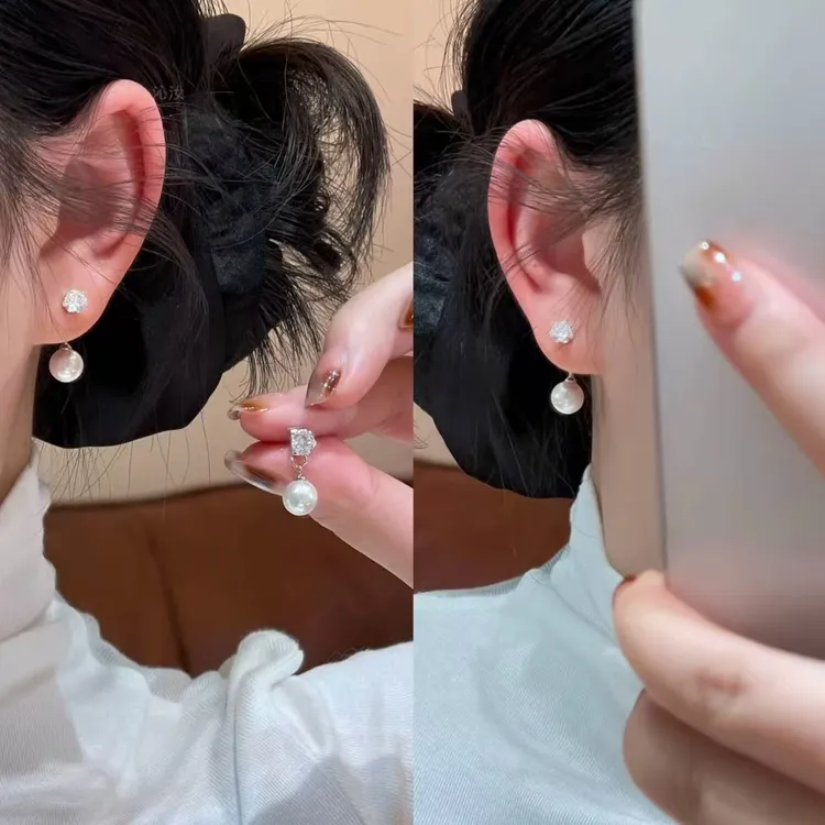 铜合金耳饰 许妍同款珠珠流苏锆石耳钉时尚百搭